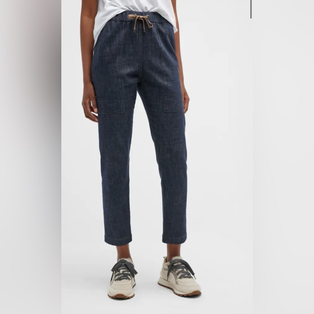 BRUNELLO CUCINELLI Embellished Denim Drawstring Joggers Size 8 $1700